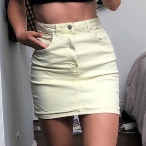 Zara Pale Yellow High Waisted Denim Mini Skirt